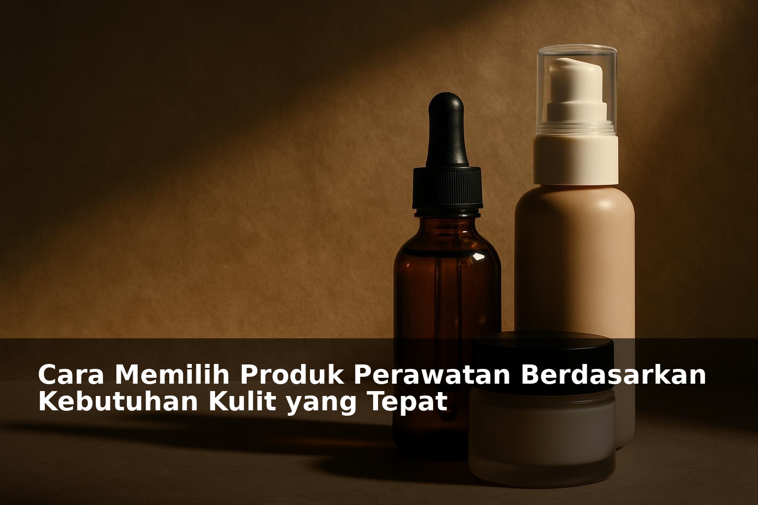 Produk perawatan kulit beragam dengan latar belakang natural dan alat kecantikan modern