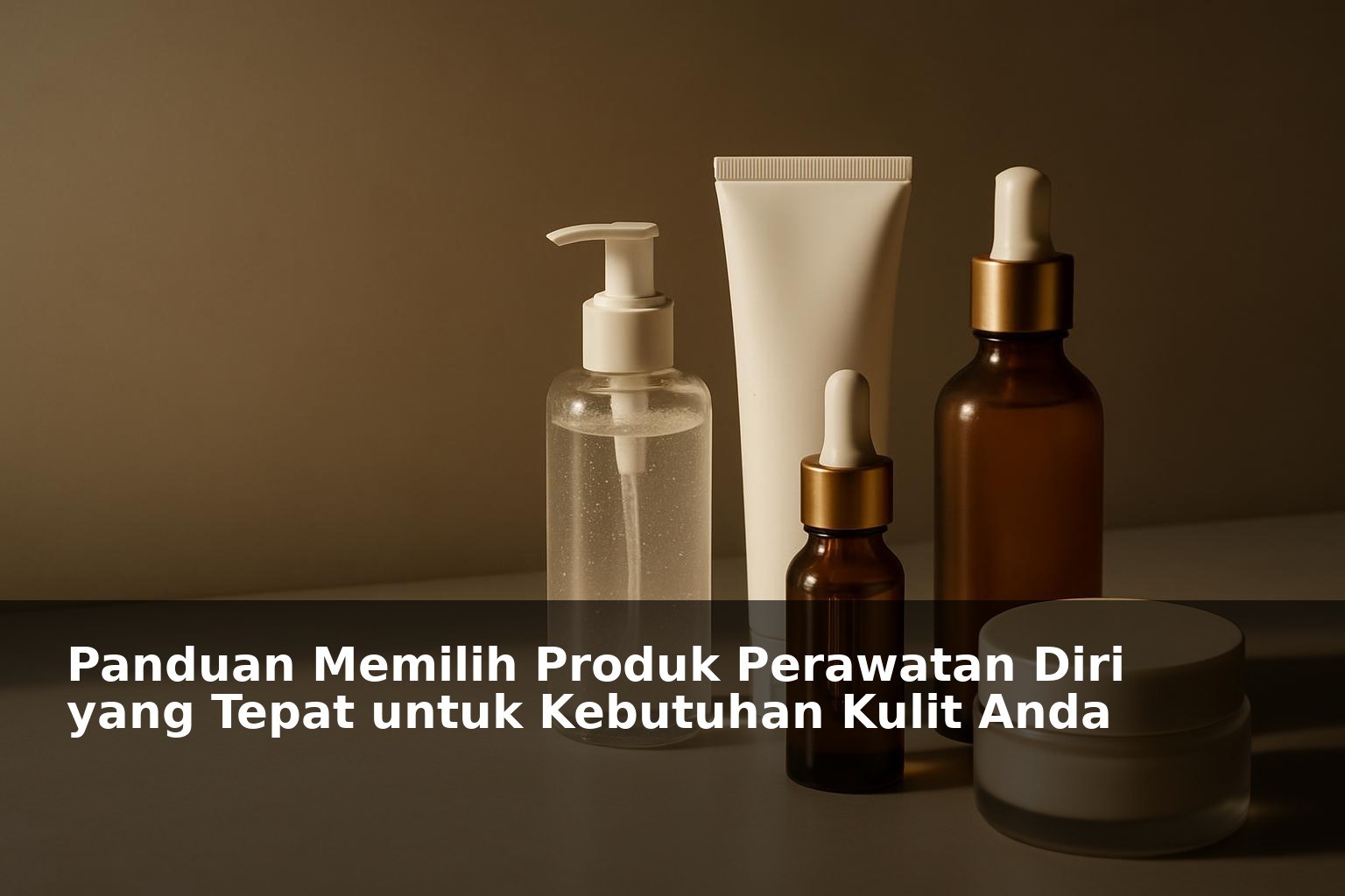 Ilustrasi produk perawatan kulit beragam jenis dengan latar belakang minimalis