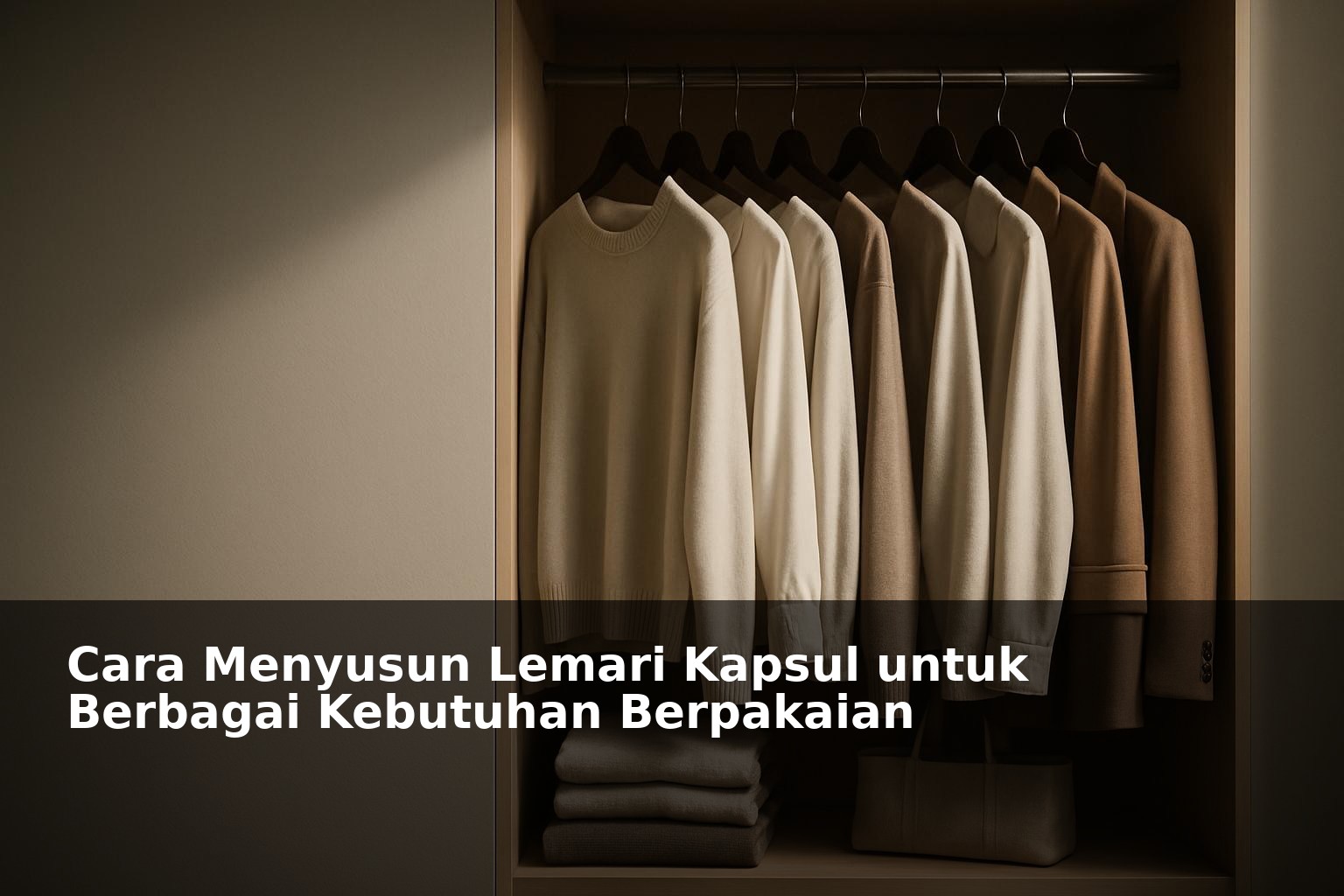 Ilustrasi lemari kapsul minimalis dengan pakaian rapi dan terorganisir