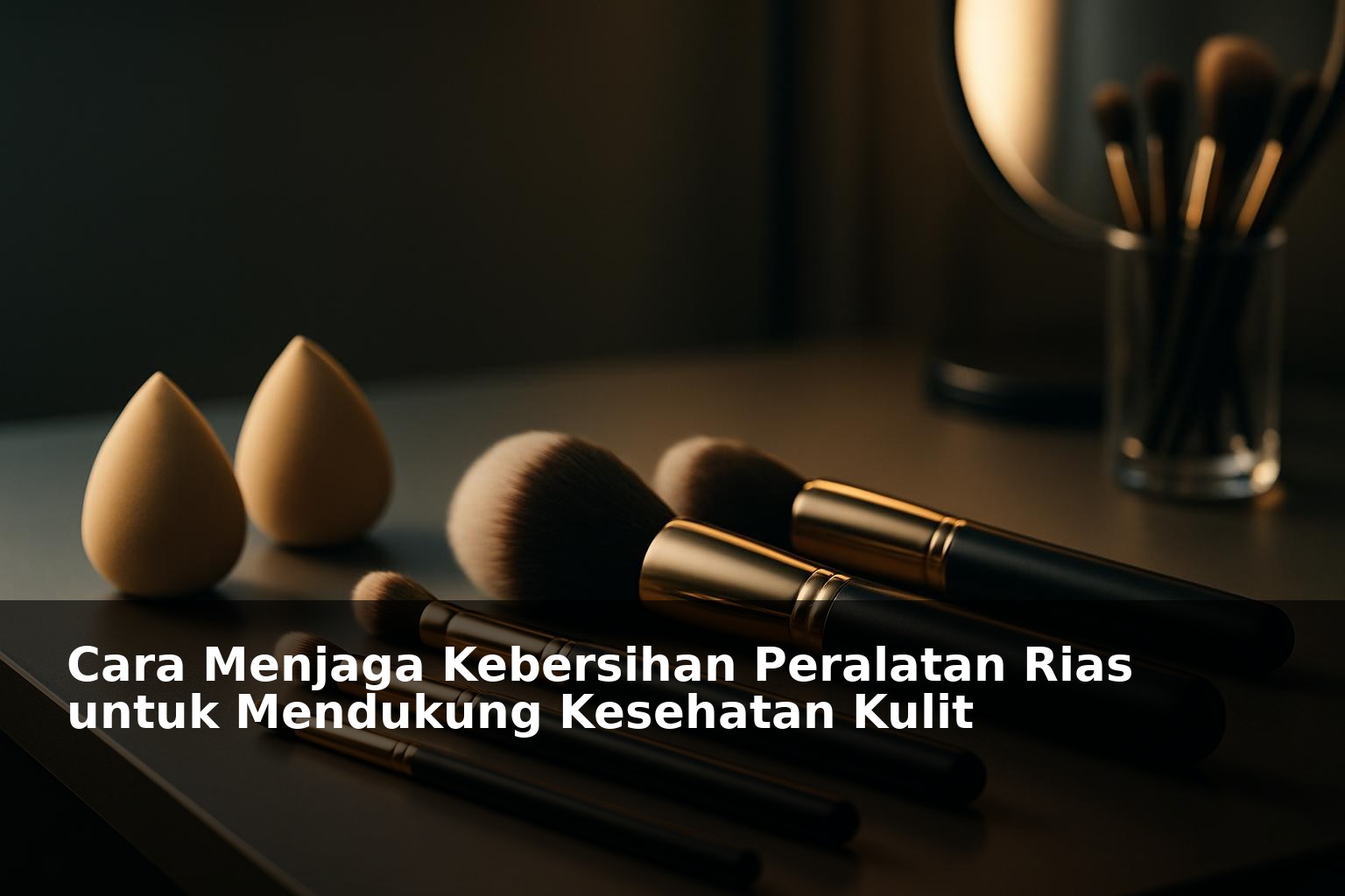 Peralatan rias bersih dan terorganisir di atas meja kosmetik
